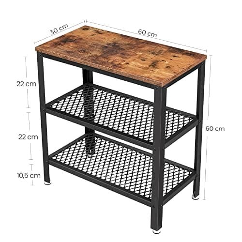 Vasagle sidebord, slutbord, dekorativt bord med 2 meshhylder, gang, stue, soveværelse, kontor, smal, stabil, rumbesparelse, let samling, industriel design, rustik brun Let33bx