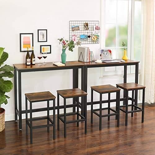 Vasagle barbord, smal rektangulært barbord, køkkenbord, pub spisestue højt bord, robust metalramme, 120 x 40 x 100 cm, let samling, industriel design, rustik brun og sort LBT12X