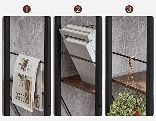 Vasagle bogreol, boghylde, 5-lags stuehyldeenhed, industriel opbevaringshylde med åbne rum til hjemmekontor, soveværelse, industriel stil, rustik brun og sort LBC121B01