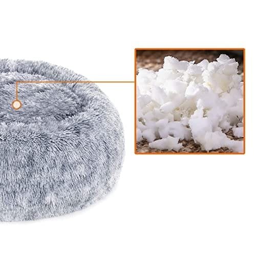 Hundeseng, Munkekatteseng, Fluffy Beroligende Kæledyrsseng med Aftageligt Vaskbart Betræk, Blødt Langt Plys, 70 Cm, Grå