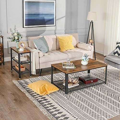 Vasagle sidebord, slutbord, dekorativt bord med 2 meshhylder, gang, stue, soveværelse, kontor, smal, stabil, rumbesparelse, let samling, industriel design, rustik brun Let33bx