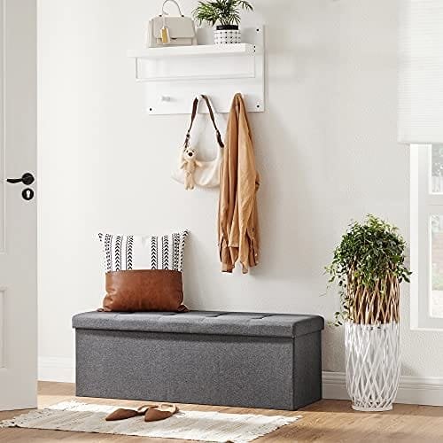 Songmics -bænk med opbevaringsplads, sædebryst, opbevaringsboks, sammenfoldelig, max. Statisk belastningskapacitet 300 kg, med metaldelernet, 120 l, 110 x 38 x 38 cm, imiteret linned
