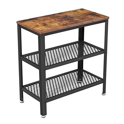 Vasagle sidobord, slutbord, dekorativt bord med 2 mesh -hyllor, rustik brun