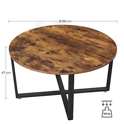 Vasagle rundt sofabord, cocktailbord i industriel stil, holdbar metalramme, let at samle, til stue, soveværelse, rustik brun og sort LCT88X