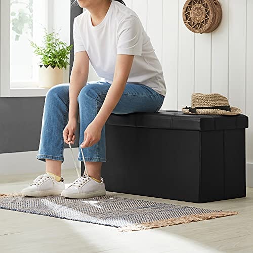 Songmics Folding Pouffe/Ottoman med 80 liter container og blødt sæde til 2 - 3 personer 300 kg maksimal belastning sort LSF105