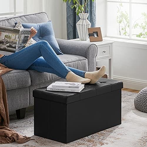 Songmics Folding Pouffe/Ottoman med 80 liter container og blødt sæde til 2 - 3 personer 300 kg maksimal belastning sort LSF105