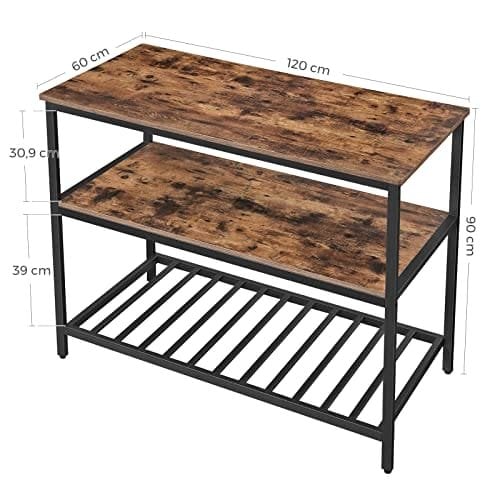 Vasagle Baker's Rack, Kitchen Island med stor bordplade, stabil stålstruktur, 120 x 60 x 90 cm, industriel køkkenhylde, let at samle, rustik brun og sort KKI01BX
