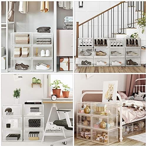 Songmics -skobokse, pakke med 6 stable skoarrangører med klar dør, plastskoopbevaring til britisk størrelse 11, 36 x 28 x 22 cm, gennemsigtig LSP06CW