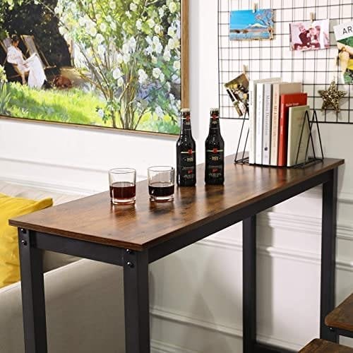 Vasagle barbord, smal rektangulært barbord, køkkenbord, pub spisestue højt bord, robust metalramme, 120 x 40 x 100 cm, let samling, industriel design, rustik brun og sort LBT12X