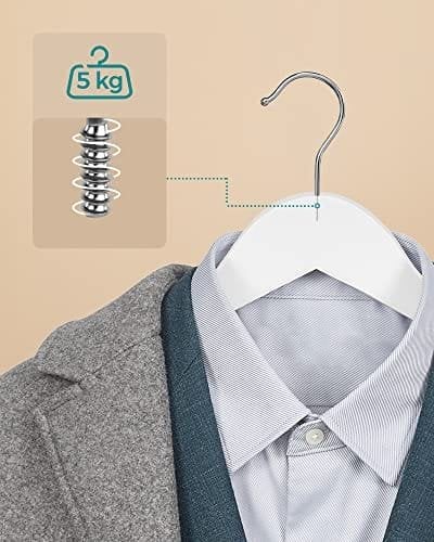 Songmics puiset henkarit, 10 kpl, takkihenkarit, vaatehenkarit, valkoinen