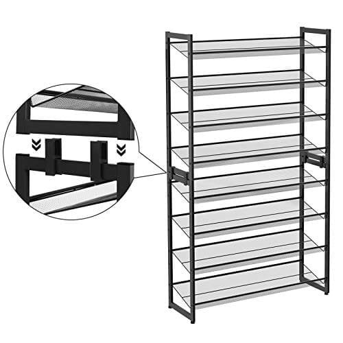Songmics 8-lags sko rack, sæt med 2 stable 4-lags skoarrangør, metalskoopbevaring med justerbare meshhylder, flad eller vinklet, monterbar, sort LMR08B