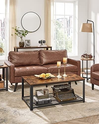 Vasagle sofabord, cocktailbord, let at samle, industrielt sidebord, soveværelse, med metalramme, med opbevaringshylde, til stue, soveværelse, rustik brun LCT61X