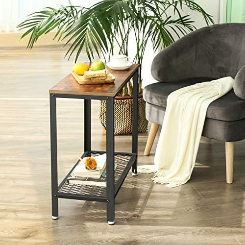 Vasagle Industriel sidebord, slutbord, natbord med mesh -hylde, let samling, smal og rumbesparelse i stuen, soveværelse, stål, 60 x 30 x 60 cm, rustik brun Let31bx