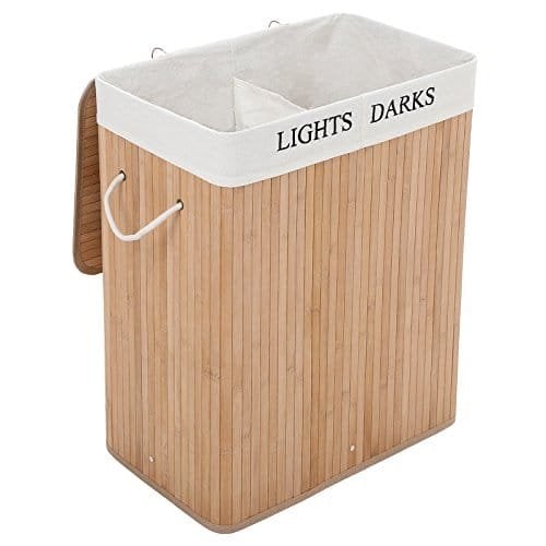 Songmics 100L (62,5 x 52 x 32 cm) Tvättkorg Bambu vikbar tvättlåda, Bambu, naturlig