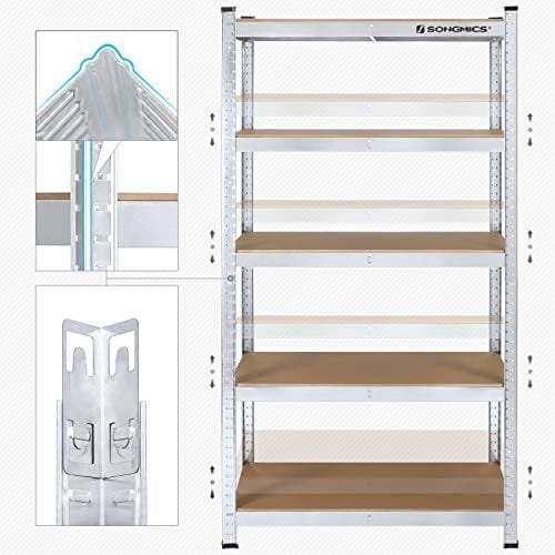 Songmics 5-lags hyldeenhed, stålhylder til opbevaring, værktøjsfri samling, til garage, skur, belastningskapacitet 875 kg, 40 x 90 x 180 cm, sølv GLR40SV