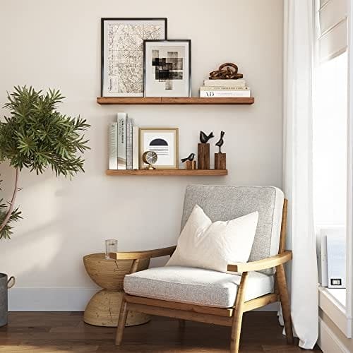 Vasagle flydende hylde, væg hylde til fotos, dekorationer, i stuen, køkken, hallway, soveværelse, badeværelse, rustik brun LWS28BX