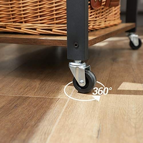 Vasagle køkkenhylde på hjul, serveringsvogn med 3 hylder, mikrobølgehylde, til miniovn, brødrister, metalramme med 6 kroge, industriel design, rustik brun KKS60XV1