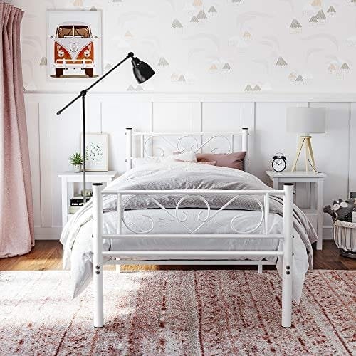Vasagle enkeltseng ramme seng ramme metal seng ramme passer til 3ft x 7ft madras gæst seng voksne børn let samling små rum hvidt rmb061w01