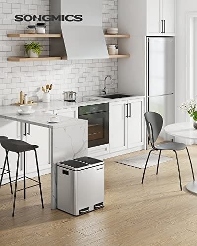 SONGMICS Kierrätyskori, 2 x 15L teräsroskakori, Step Bin, hopea ja musta