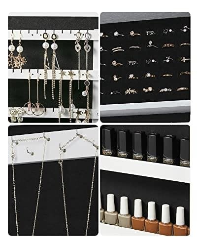 Songmics White Mirrored Lockable Jewellery Cabinet, Wall Mount Jewellery Organizer, Gift Idea JBC51W