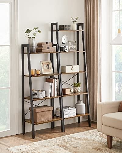 Vasagle Ladder hylde, 5-lags industriel reol, opbevaringsenhed, med metalramme, til stue, køkken, rustik brun LLS45X