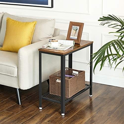 Vasagle Industriel sidebord, slutbord, natbord med mesh -hylde, let samling, smal og rumbesparelse i stuen, soveværelse, stål, 60 x 30 x 60 cm, rustik brun Let31bx