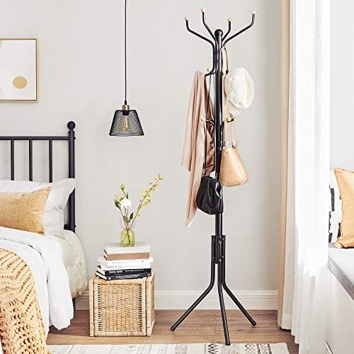 Songmics Metal Coat Rack, tøjstativ, hat håndtaske hænger, 182 cm højt hall træ, sort RCR19b