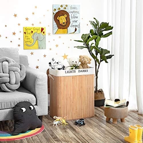 Songmics 100L (62,5 x 52 x 32 cm) Pyykkikori Bambu taitettava pyykkilaatikko, Bambu, luonnollinen