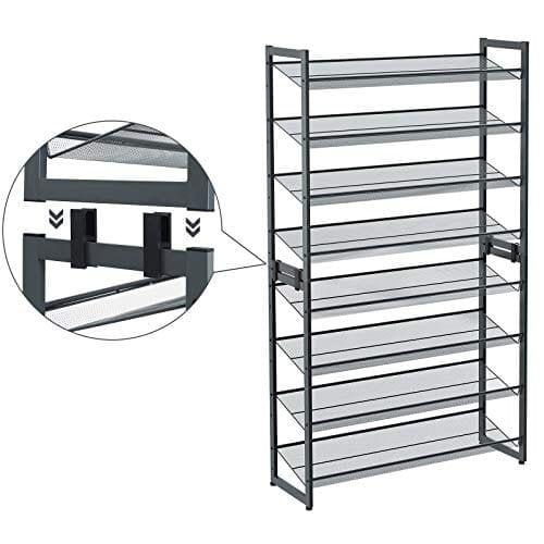 Songmics 8-lags sko rack, sæt med 2 stable 4-lags skoarrangører, stålmesh sko hylde opbevaring, justerbar flad eller vinklet hylder, kølig grå LMR08GB