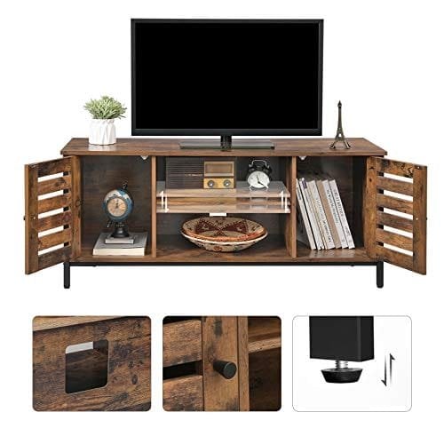Vasagle TV Stand, TV Console Unit med hylder, skab med opbevaring, Louvred Doors, til stue, underholdningsrum, rustik brun og sort LTV43BX