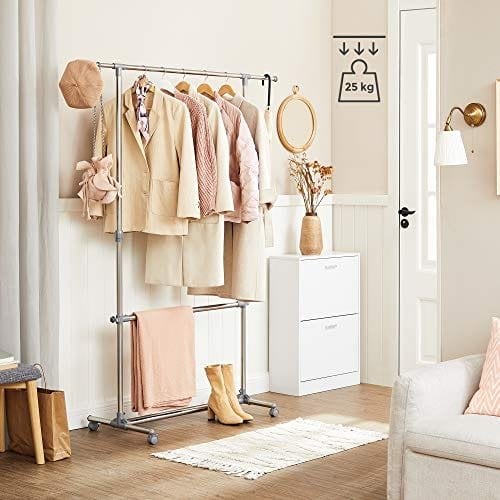 Songmics vaateteline, harmaa, (101-163) x 49 x (113-198) cm