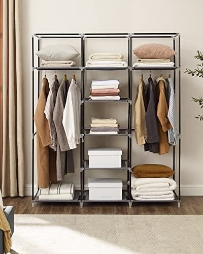 Songmics lærred garderobe soveværelse møbelskab skab opbevaringsarrangør Gray 175 x 150 x 45 cm ryg12g
