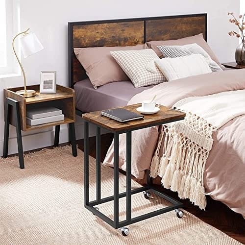 Vasagle -slutbord, sidebord, sofabord, med stålramme og ricinus, let samling, industriel, til stue, soveværelse, balkon, rustik brun og sort LNT50x