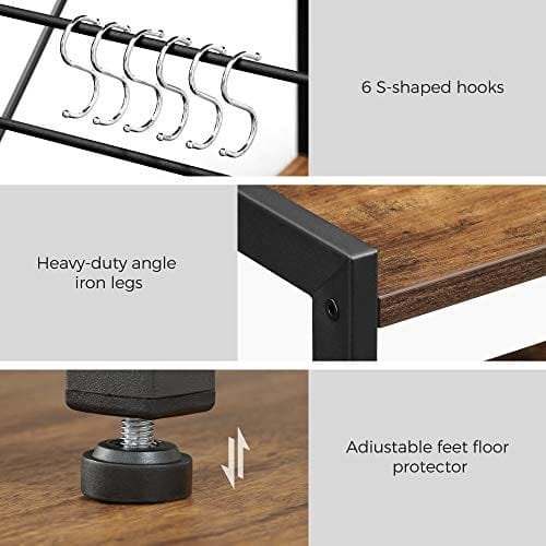Vasagle Baker's Rack, Kitchen Island med 2 metalnetkurve, hylder og kroge, 80 x 35 x 95 cm, industriel stil, rustik brun KKS96X