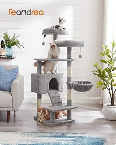 Feandrea Cat Tree, Cat Tower 142 cm, Cat Activity Center, Light Gray PCT160W01