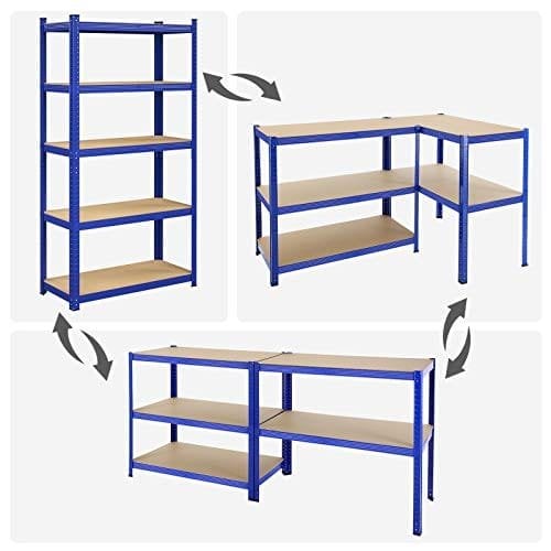 Songmics 5-lags reolerenhed, stålhylderenhed til opbevaring, værktøjsfri samling, til garage, skur, belastningskapacitet 875 kg, 40 x 90 x 180 cm, blå GLR040Q01