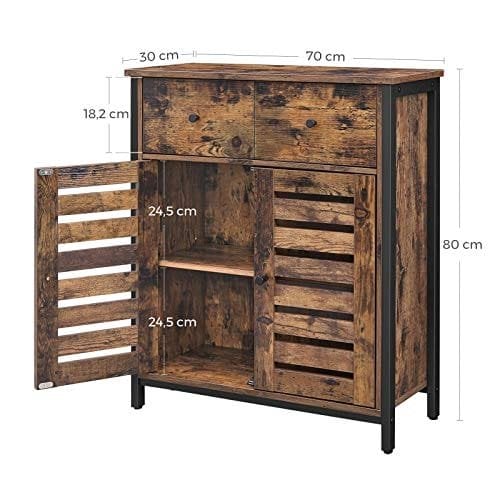 Vasagle gulvskab, fritstående skab med 1 skuffe og hylde, køkkenopbevaringsskab, louvered døre, til stue, hallway, kontor, soveværelse, rustik brun LSC86BX