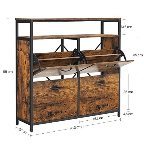 Kenkäkaappi 4 Läpällä Kenkäteline Kenkäkippikenkäarkku Aulassa 12-20 Kenkäparille, 98,3 X 30 X 95 Cm, Vintage Ruskea/musta