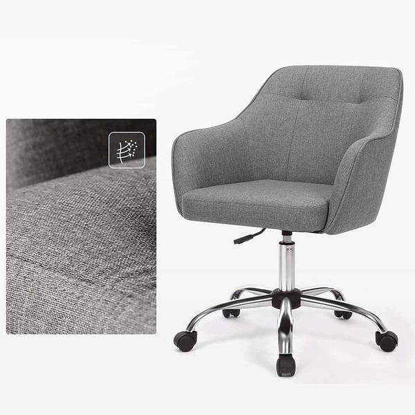 Songmics-kontorstol, behagelig skrivebordsformand, højdejusterbar computerstol, holder op til 120 kg, stålramme, imiteret linned, åndbar, hjemmekontor, kontor, grå OBG019G01