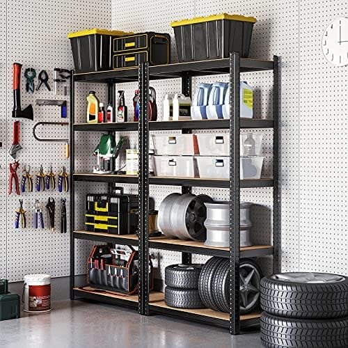 Songmics 5-lags reolerenhed, stålhylder til opbevaring, værktøjsfri samling, til garage, skur, belastningskapacitet 875 kg, 40 x 90 x 180 cm, sort GLR040B01