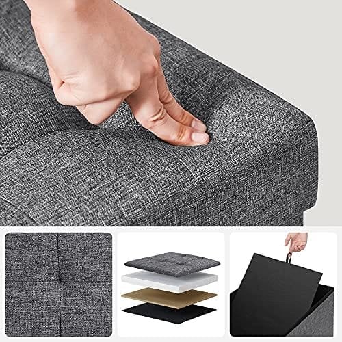 Songmics 120L förvaring ottoman, fällbar skobänk, med flippande lock, mörkgrå
