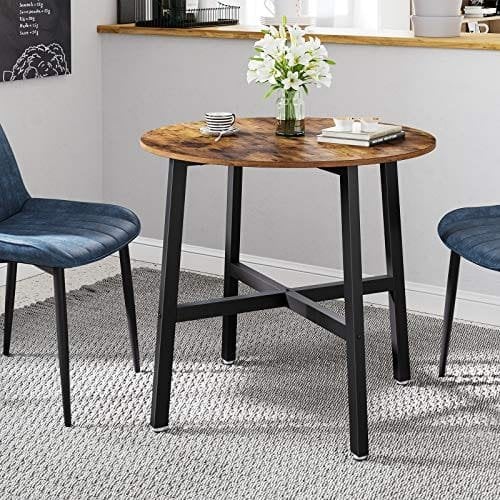 Vasagle spisebord, rundt køkkenbord, til stue, kontor, 80 x 75 cm (dia. X h), industriel stil, rustik brun og sort KDT080B01
