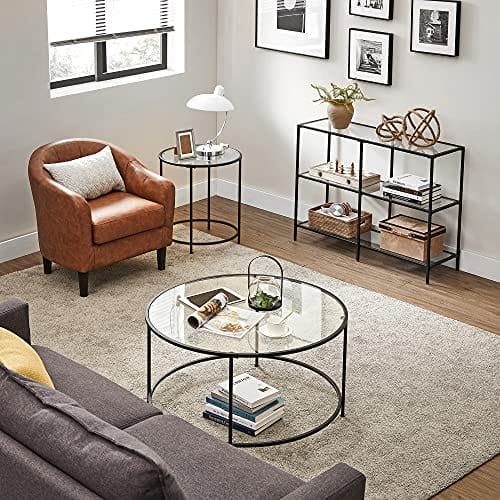 Vasagle -konsolbord, sofabord med 3 hylder, tempereret glashylde, 30 x 100 x 73 cm, stålramme, moderne, til hallway stue soveværelse, sort LGT027B01