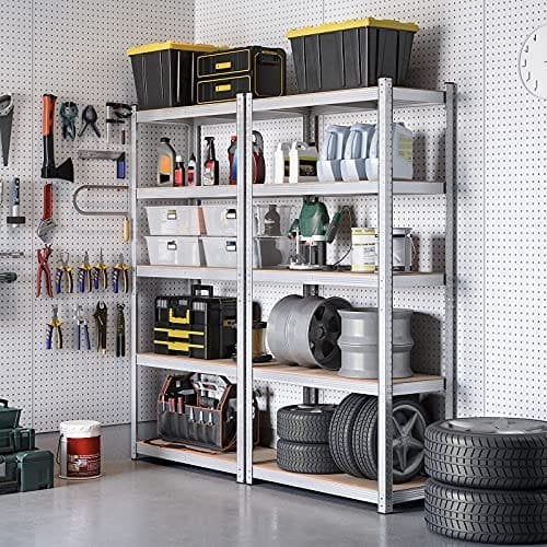 Songmics 5-lags hyldeenhed, stålhylder til opbevaring, værktøjsfri samling, til garage, skur, belastningskapacitet 600 kg, 50 x 100 x 200 cm, sølv GLR050E01