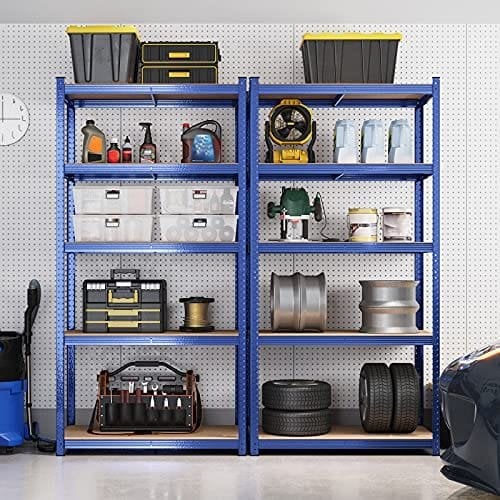 Songmics 5-lags reolerenhed, stålhylderenhed til opbevaring, værktøjsfri samling, til garage, skur, belastningskapacitet 875 kg, 40 x 90 x 180 cm, blå GLR040Q01