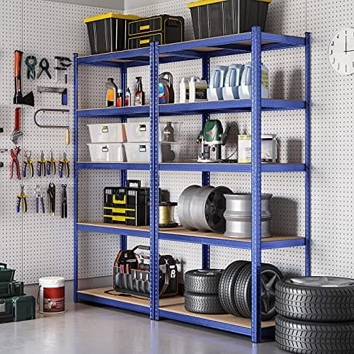 Songmics 5-lags reolerenhed, stålhylderenhed til opbevaring, værktøjsfri samling, til garage, skur, belastningskapacitet 875 kg, 40 x 90 x 180 cm, blå GLR040Q01