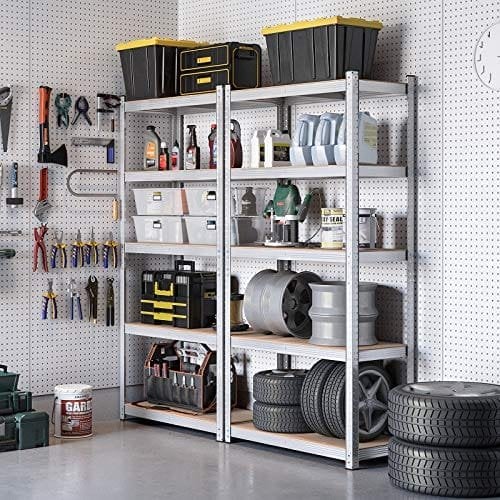 Songmics 5-lags hylderenheder, sæt med 2 stålshylder til opbevaring, værktøjsfri samling, til garage, skur, belastningskapacitet 875 kg, 40 x 90 x 180 cm, sølv GLR040E02