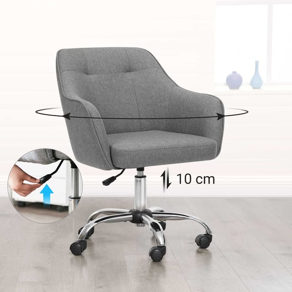 Songmics-kontorstol, behagelig skrivebordsformand, højdejusterbar computerstol, holder op til 120 kg, stålramme, imiteret linned, åndbar, hjemmekontor, kontor, grå OBG019G01