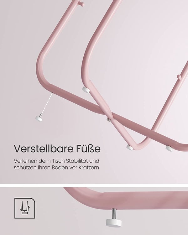 Vasagle rundt sidebord, lille sofabord, stuebord med stofkurv, opbevaringsplads til stue, soveværelse, moderne, pastelrosa/sky hvid, Let223R61