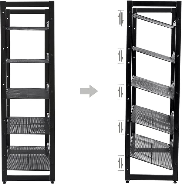 Songmics 5 Tier Metal Mesh Shoe Rack med flade vinklede hylder, store stable og justerbare støvler Storker Organisator i Hallway Closet LMR005B, sort